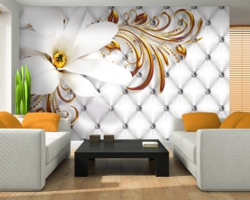 Interior of the modern design room with orange jalousie 3D rendering