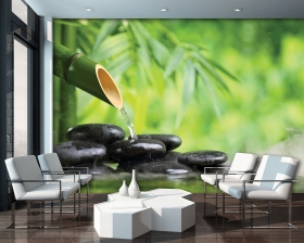 Minimalist living room interior with white brick wall and chairs