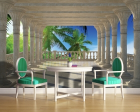 Vintage 3d blue luxury room, with table, chairs wood floor