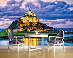 Vintage 3d blue luxury room, with table, chairs wood floor