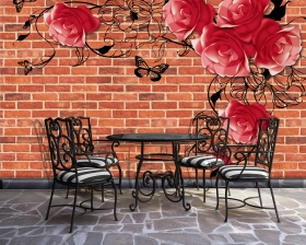 Romantic aged Italian village outdoor furniture on stucco wall